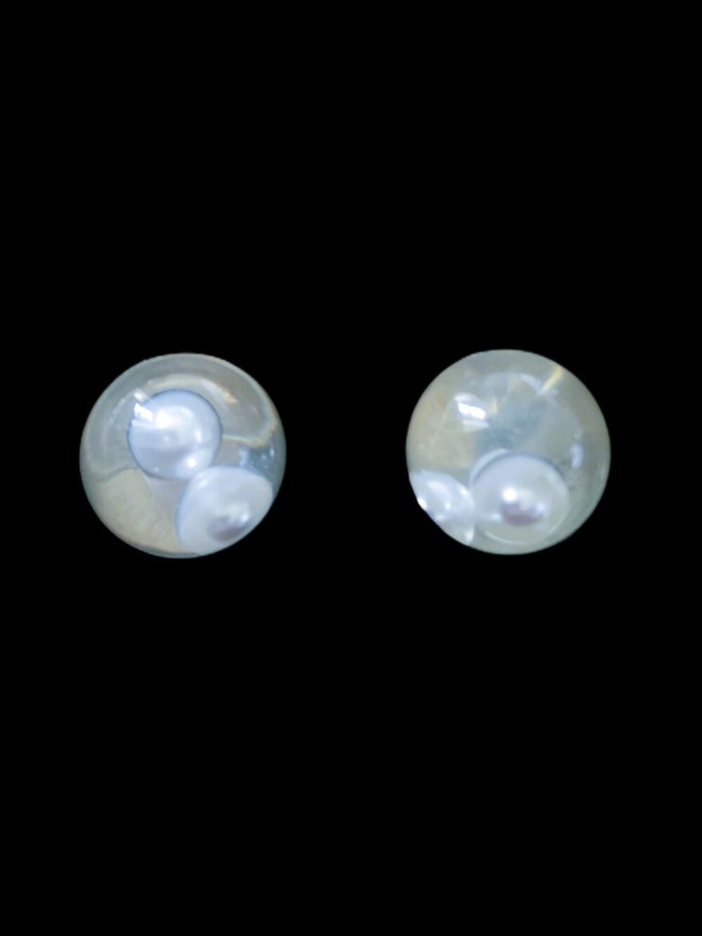 Vintage 80s Jumbo Clear Floating Pearl Acrylic Statement Studs w/ Support Backs